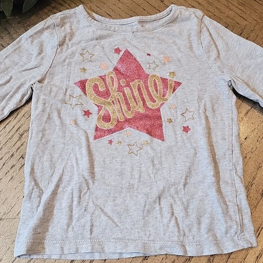 Gymboree Gray Long Sleeve Tee with Pink Star Design 2T